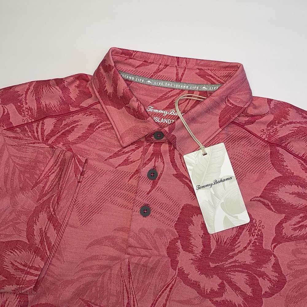 NEW Tommy Bahama Delray Fresco Polo Mens Medium‎ Islandzone Carmine Pink Floral